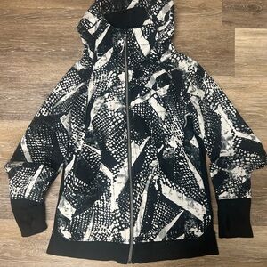 Lululemon Scuba Hoodie 3 Full Zip Static Mist Black/White Womens Sz 12 Athletic